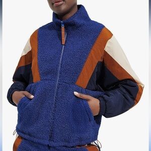 UGG Kieren Uggfluff Nylon Colorblock Jacket Coat Faux Shearling NEW